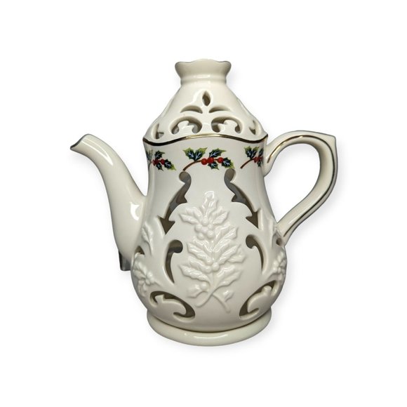 PartyLite Holly Leaf Cafe Teapot Votive Holder - Picture 3 of 13